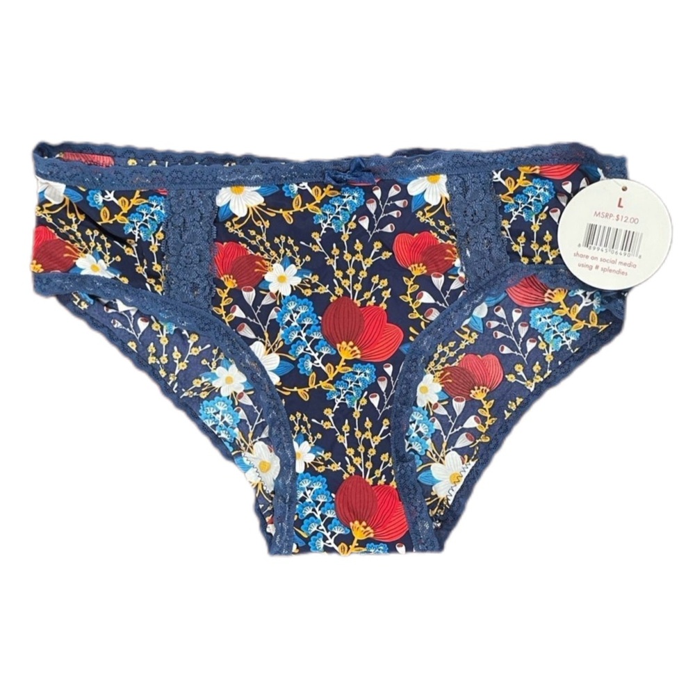 NWT Splendies Hip-hugger Panties Multicolored Floral w/ Lace Trim Large